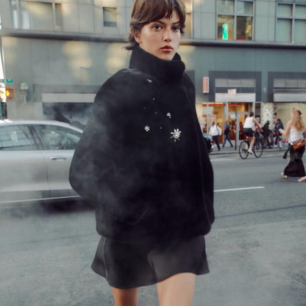 New Zara Black Faux Fur Coat